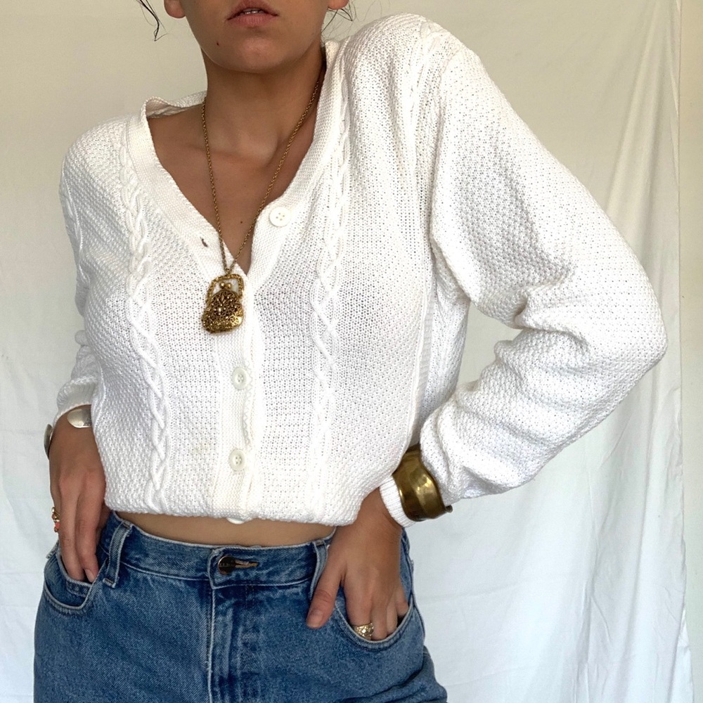 90's Vintage Lizsport Textured Cable Knit Cardigan